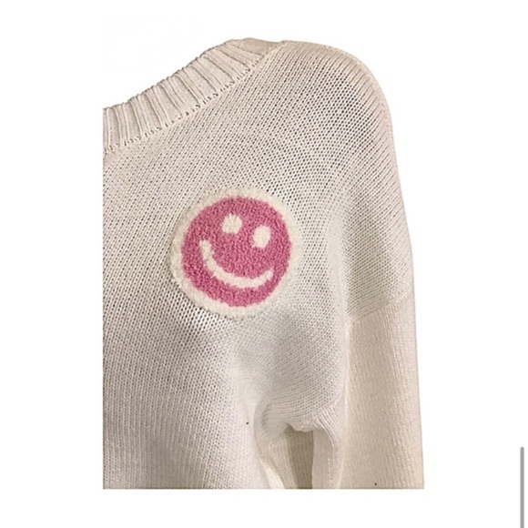 Jessica Simpson off white pink smiley face emoji‎ embroidered seeater size M - Picture 4 of 8